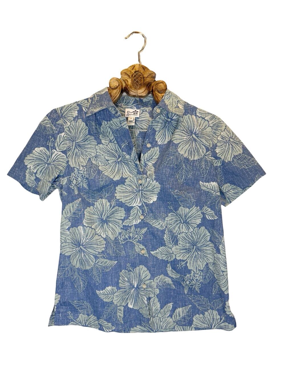 Reyn Spooner Hawaiian Shirt Aloha Biscus Short Sleeve Button Up Blue Floral S